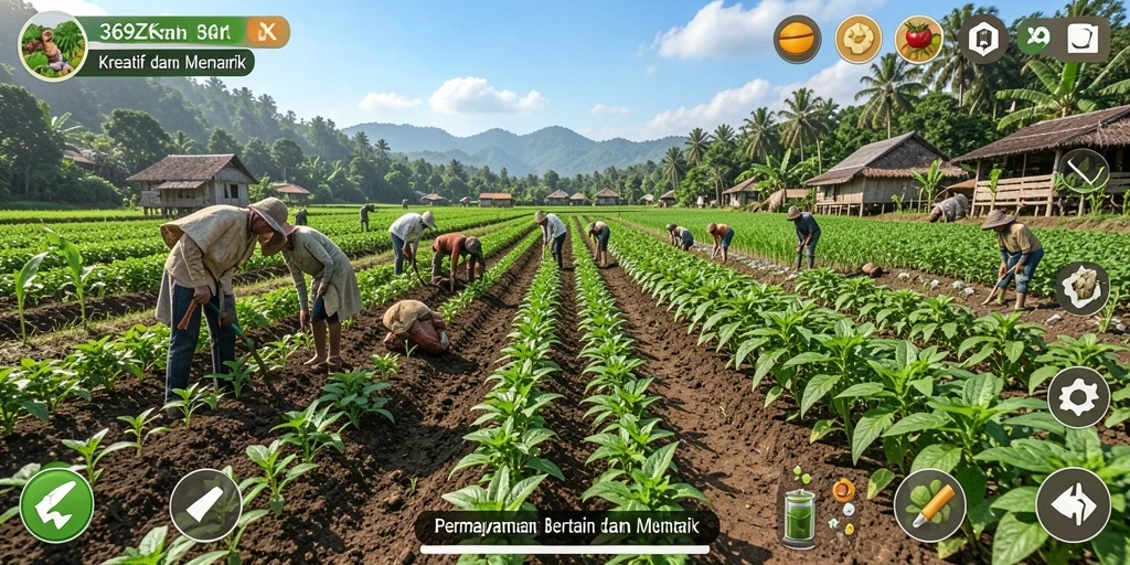 Screenshot gameplay 369ZK dengan aktivitas bertani yang seru.