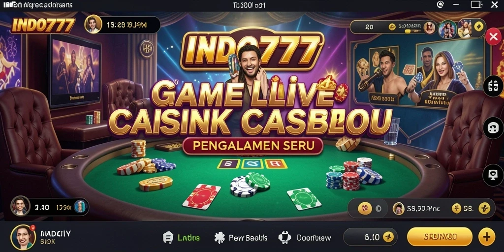 Screenshot gameplay INDO777 yang menunjukkan dealer dan permainan Live Casino.