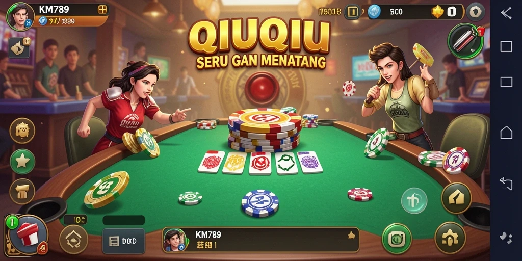 Tampilan screenshot KM789 yang menampilkan aksi permainan QiuQiu.