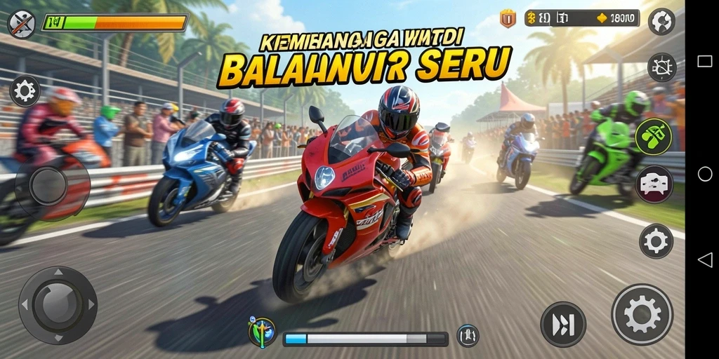Tampilan gameplay seru di KNO89 saat balapan motor.