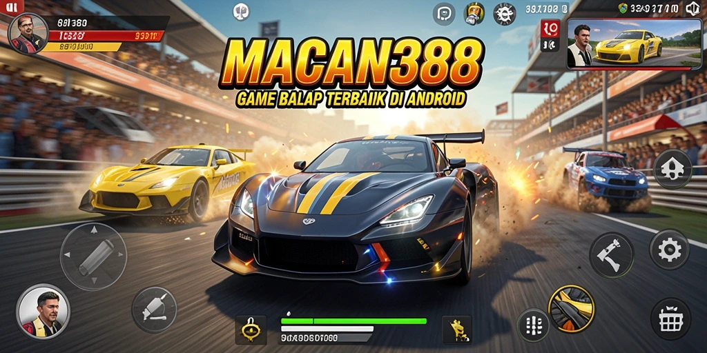 Gameplay seru di MACAN388 dengan mobil balap cepat.