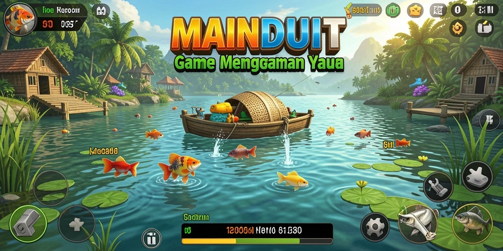 Screenshot gameplay MAINDUIT yang menunjukkan aksi memancing yang seru.