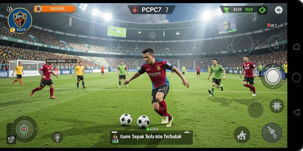Tampilan gameplay yang mendebarkan dalam game sepak bola PCPC7.